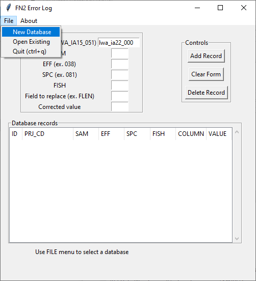 DataChangeDB GUI opening page