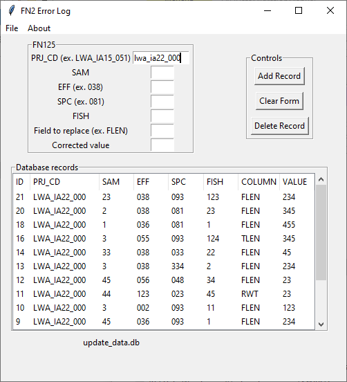 DataChangeDB GUI opening page